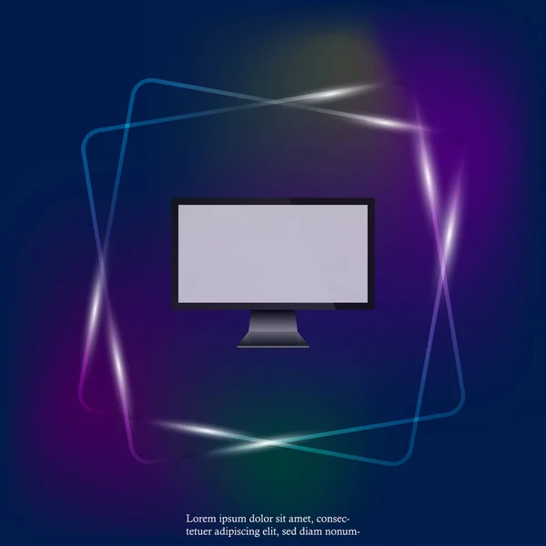 Vektör Neon Işık Çizim Modern Bilgisayar Monitörü Beyaz Boş Ekran — Stok Vektör