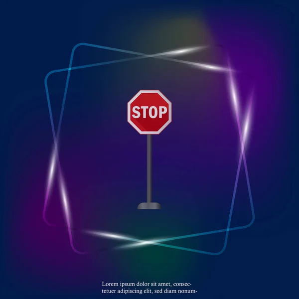 Realistische Weg Teken Stop Vector Neon Licht Pictogram Verkeersbord Stoppen — Stockvector