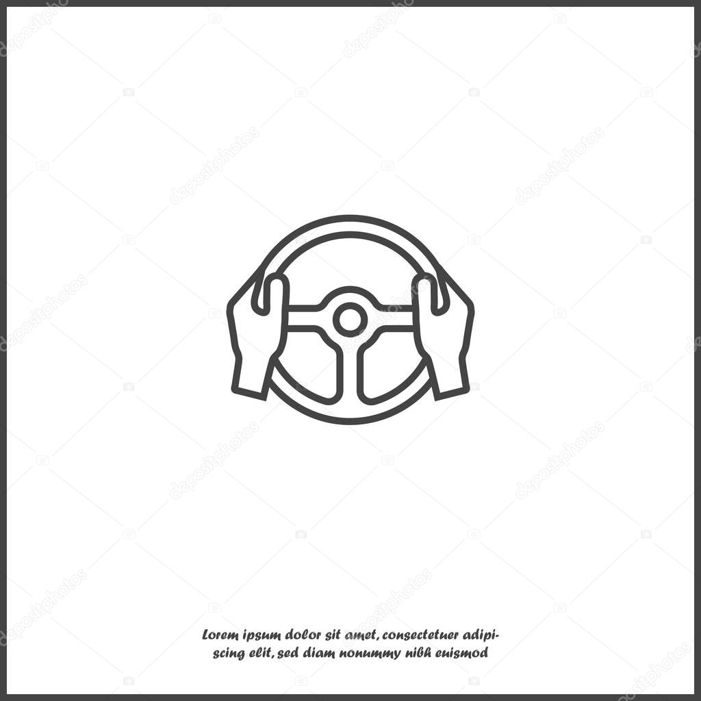 Vector icon of car steering wheel and driver's hands on white is