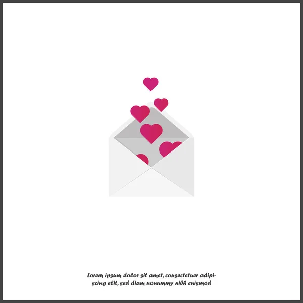Ilustración vectorial de un sobre de correo y corazón. Corazones vuelan — Archivo Imágenes Vectoriales