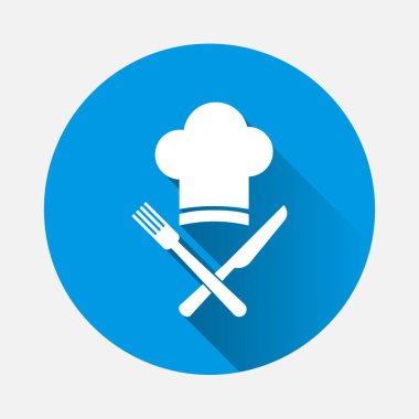 Çapraz bıçak ve çatal vektör simgesi ile Şef şapka. Cap Chef pişirme