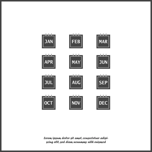 Ikona sady kalendářních měsíců na bílém izolovaném pozadí. — Stockový vektor