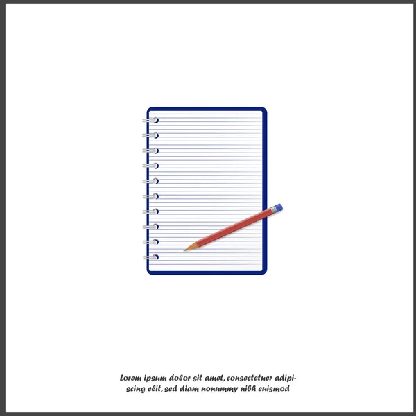 Векторная иконка открытого блокнота в строке и карандаше. 3D realis — стоковый вектор
