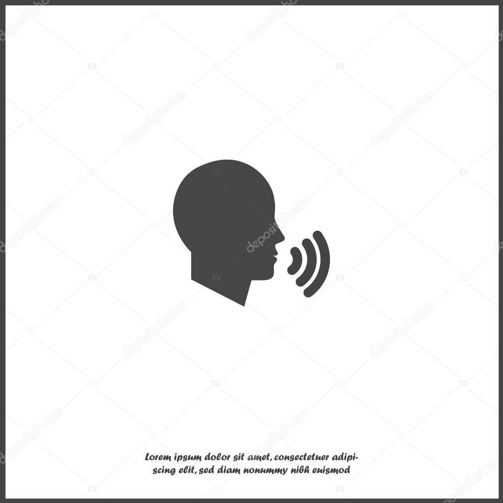 Vector icon voice command, man talking. Sound voice on white iso