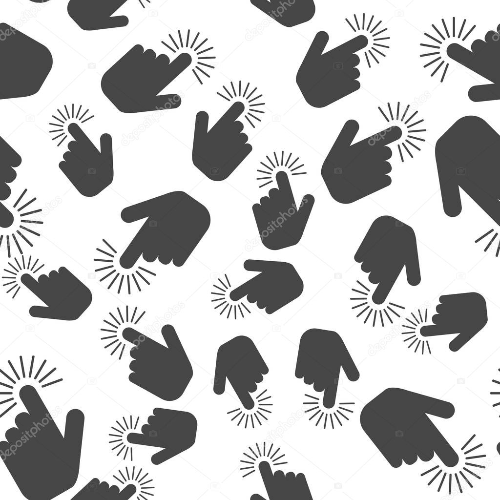 The hand clicks on the button. Cursor Icon seamless pattern on a