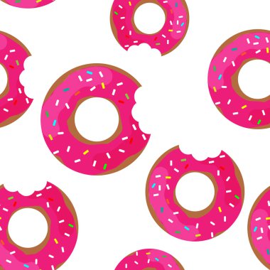 Vektör simgesi bir donut buzlanma ile kaplı. Sırlı çörek ısırıldı