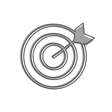 Okun deldiği hedefin vektör görüntüsü, beyaz izole arkaplanda bir dart karikatürü. Kolayca düzenlemek için katmanlar gruplandırıldı. Tasarımın için..