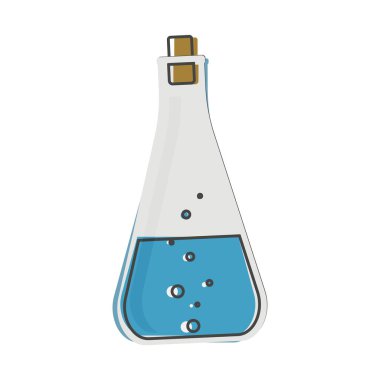 Tıbbi ilaç ampulünün vektör ikonu. Kimyasal deneyler için mataralar. Laboratuvar matarası karikatür tarzı beyaz izole arkaplanda. Kolayca düzenlemek için katmanlar gruplandırıldı. Tasarımın için..