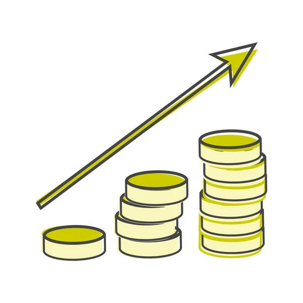 Icônes Vectorielles Pile Pièces Une Flèche Montrant Croissance Argent Style — Image vectorielle