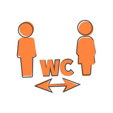 Tuvaletin vektör simgesi. Beyaz izole arkaplanda WC karikatür tarzı bir plaka var. Kolayca düzenlemek için katmanlar gruplandırıldı. Tasarımın için..