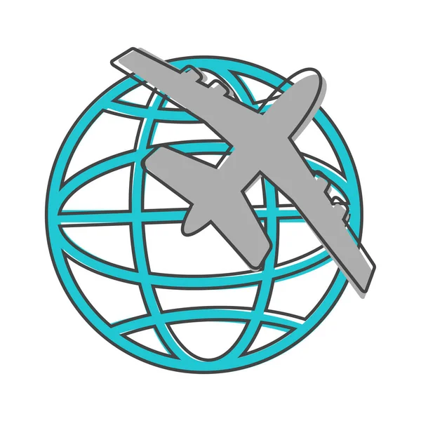 Beyaz Izole Arkaplanda Dünyanın Etrafında Uçan Vektör Ikon Uçağı Kolayca — Stok Vektör