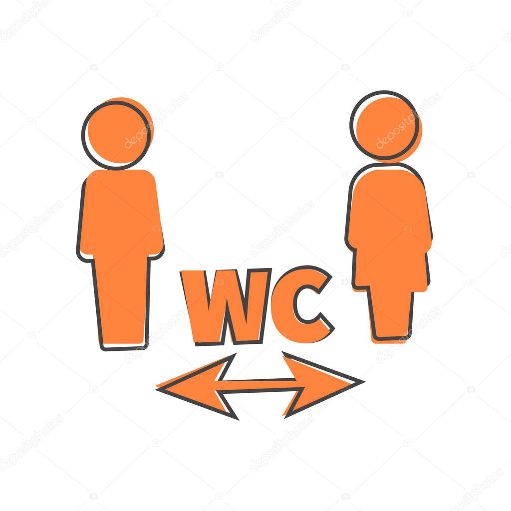 Vector icon of toilet. Plate on the door wc cartoon style on white isolated background. Layers grouped for easy editing illustration. For your design.