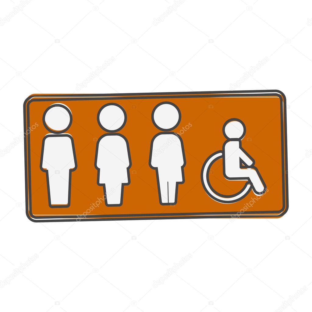 Vector icon plate gender neutral toilet cartoon style on white isolated background. Layers grouped for easy editing illustration. For your design.