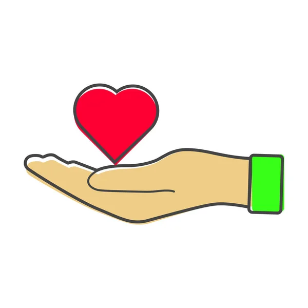 Icono Vectorial Una Mano Roja Sosteniendo Corazón Diseño Plano Mano — Vector de stock