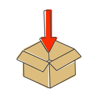 Kutuyu ve oku bir vektör resminin içindeki kutuya doğru aç. Paketleme ve eşya ambalajlama katmanları kolay düzenleme için gruplandırıldı. Tasarımın için..