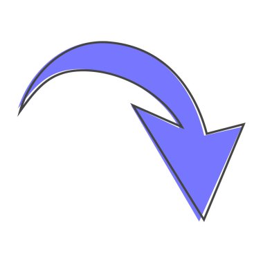  Ok aşağıya bakıyor. Beyaz izole arkaplanda ok vektör karikatür biçimi. Kolayca düzenlemek için katmanlar gruplandırıldı. Tasarımın için..