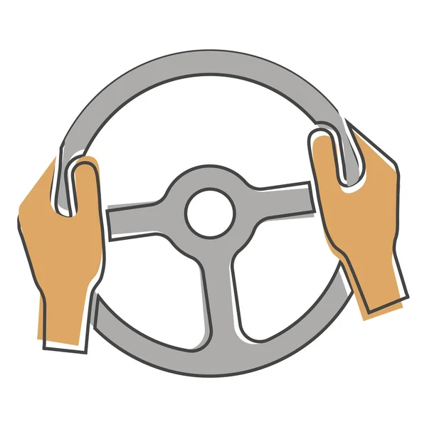 Vector Icon Car Steering Wheel Driver Hands Cartoon Style White — Stock Vector