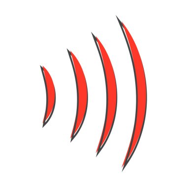 Ses dalgası vektör çizimi. Radyo dalgası radyasyonu. Beyaz izole arkaplanda Wi-Fi bağlantı çizgi film stili. Kolayca düzenlemek için katmanlar gruplandırıldı. Tasarımın için..