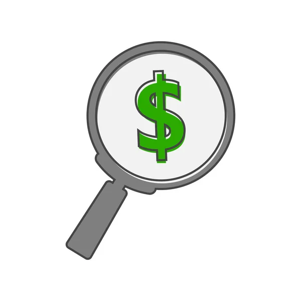 Αναζήτηση Μεγεθυντικό Φακό Δολάριο Χρήματα Διάνυσμα Στυλ Κινουμένων Σχεδίων Λευκό — Διανυσματικό Αρχείο