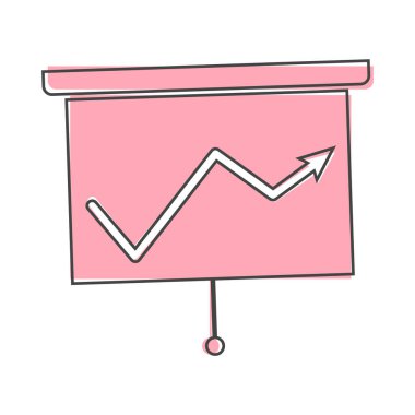 Simgesel iş sunumu. Beyaz izole edilmiş arka planda iş eğitimi çizgi film stilinin vektör illüstrasyonu. Kolayca düzenlemek için katmanlar gruplandırıldı. Tasarımın için..