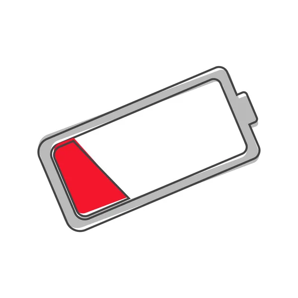 Batarya Şarj Vektör Simgesi Bitti Düşük Kırmızı Pilli Karikatür Tarzı — Stok Vektör