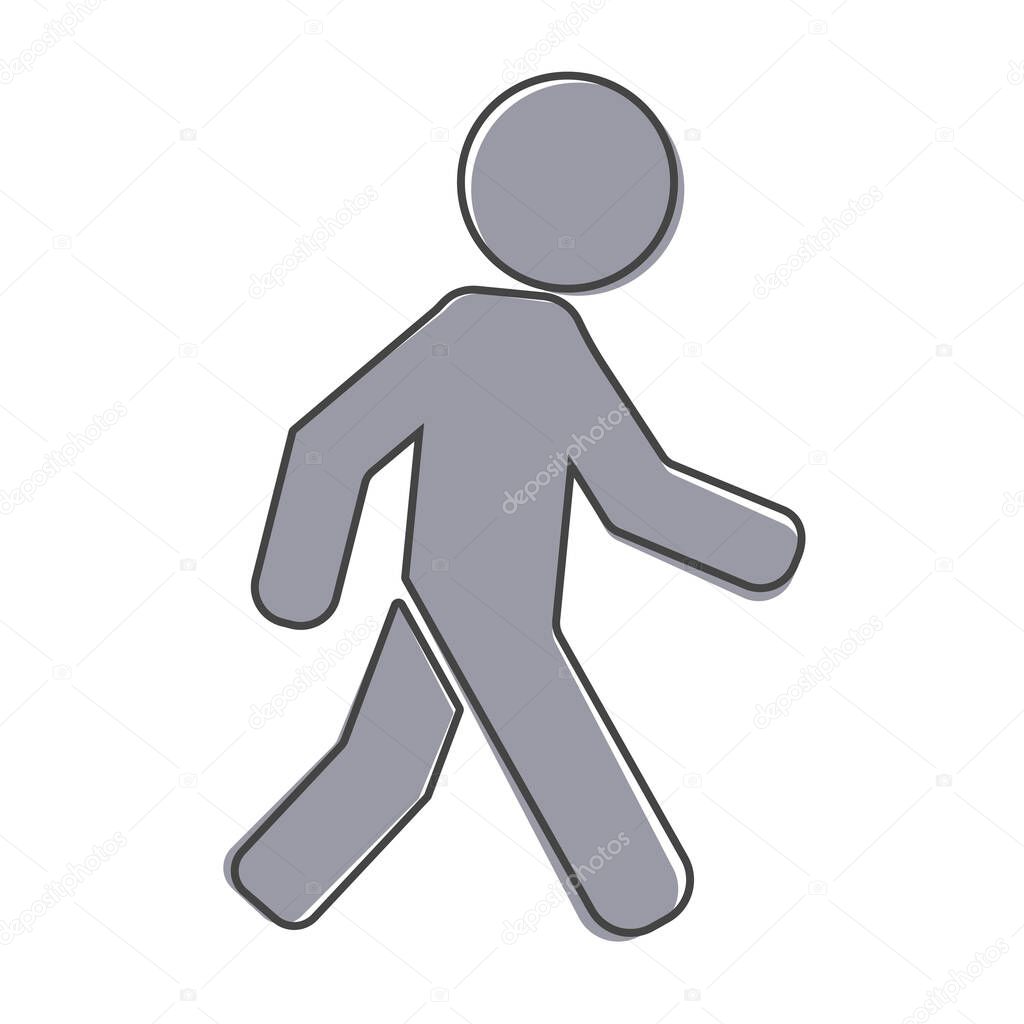 Vector icon walking pedestrian. Walking man cartoon style on white isolated background. Layers grouped for easy editing illustration. For your design.