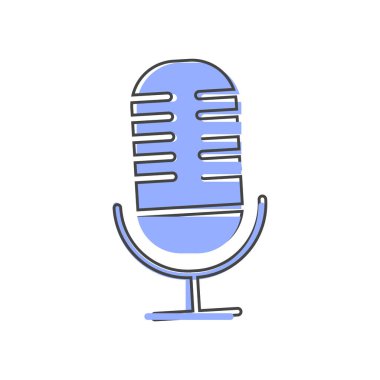 Beyaz izole arkaplandaki mikrofon karikatür tarzının vektör görüntüsü. Kolayca düzenlemek için gruplandırılmış katmanlar. Tasarımın için..