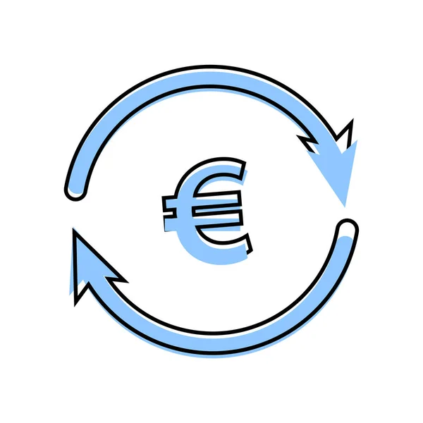 Vektor Cirkel Ikon Med Pil Och Eurotecken Valutaväxling Symbol Tecknad — Stock vektor