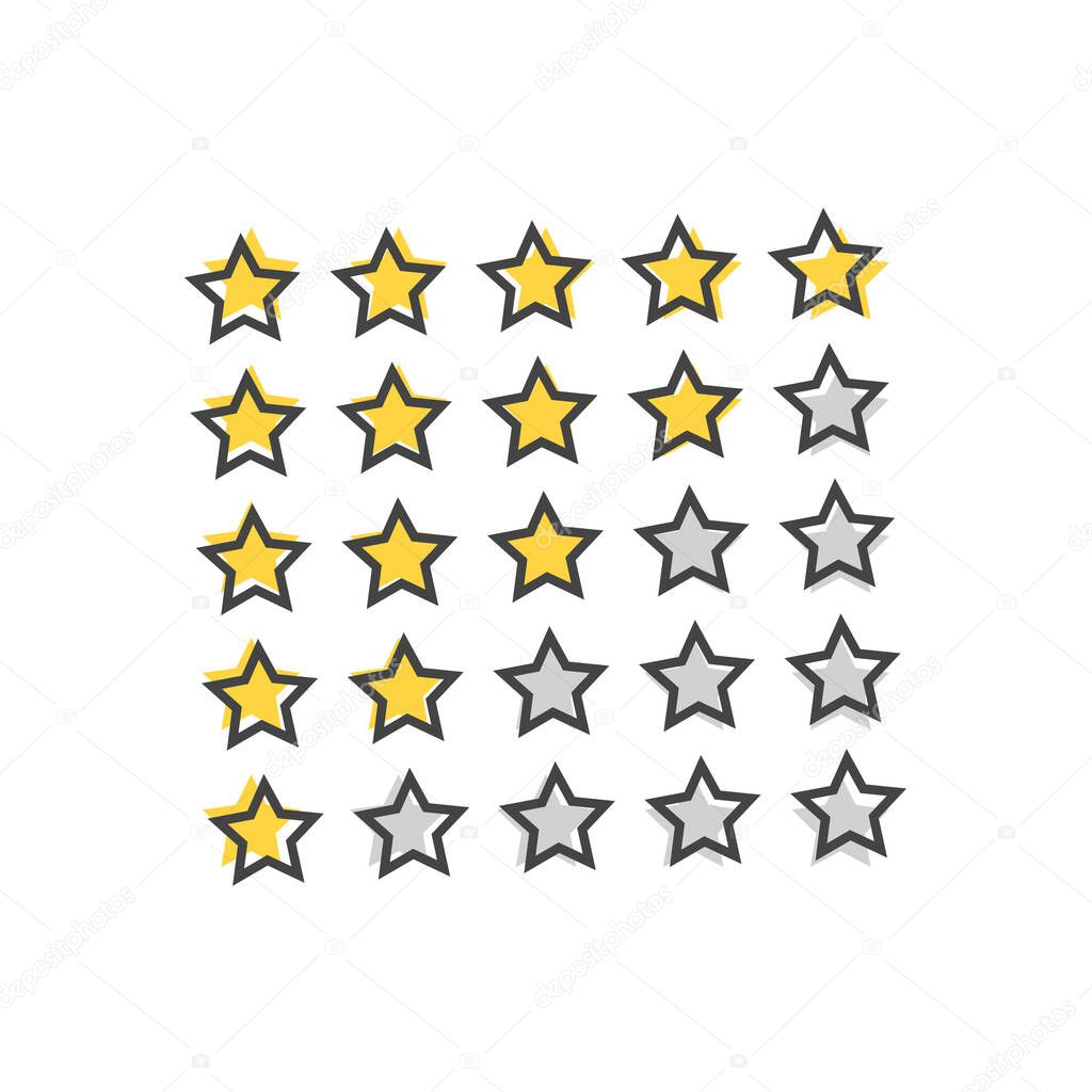 Vector image of 5 star rating. Gray stars vector icon cartoon style on white isolated background. Layers grouped for easy editing illustration. For your design.