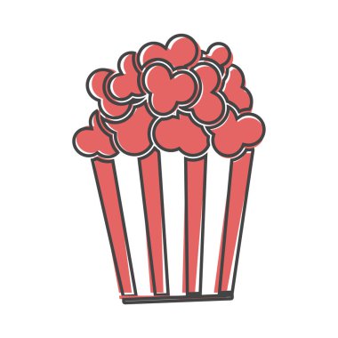 Patlamış mısır vektör simgesi. Beyaz izole edilmiş arka planda bir kutu patlamış mısır karikatürü. Kolayca düzenlemek için katmanlar gruplandırıldı. Tasarımın için..