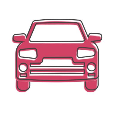 Beyaz izole arkaplanda çizgi film tarzında vektör araba simgesi. Kolayca düzenlemek için katmanlar gruplandırıldı. Tasarımın için..