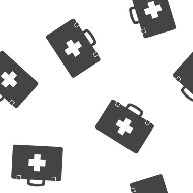 Vektör simgesi ilk yardımın varlığını gösteriyor. Doktor bey. Beyaz bir arka planda ilk yardım seti kusursuz desen. Kolayca düzenlemek için katmanlar gruplandırıldı. Tasarımın için.