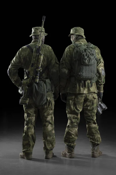 Two soldiers of a special unit are in full ammunition. Mixed media