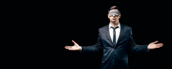 Mysterious image of a blindfolded man in a dark room stock photo