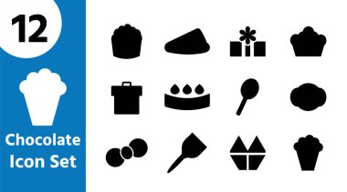 Çikolata ikonu seti. Pasta, çikolata ve yemek temaları için şekerler.