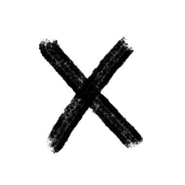 Şeffaf arkaplanda siyah el X işareti fırça darbesi çizildi.