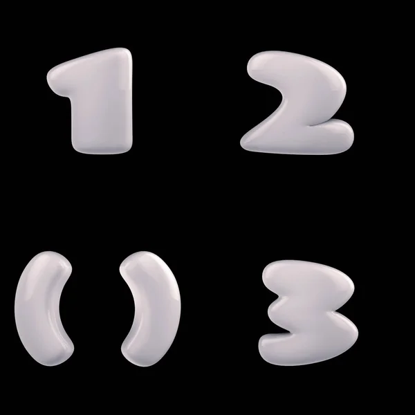 Number One Two Three Brackets Milk White Colors Black Background — Stock Photo, Image