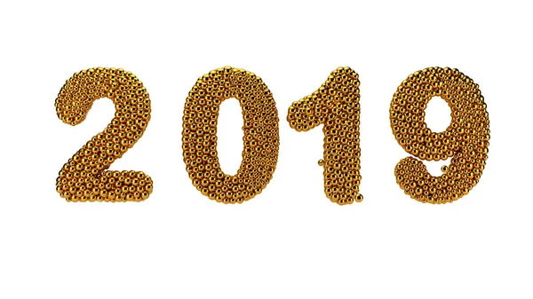 Ano Novo Bola Ouro Com Números Ouro 2019 Fundo Branco — Fotografia de Stock
