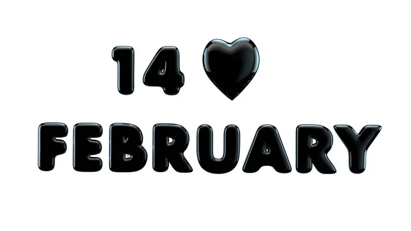 Black glossy 14 february bubble font isolated on white background. 3D Rendering.