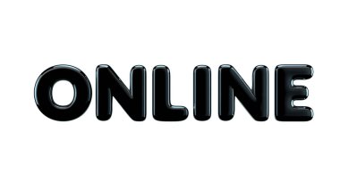 Parlak siyah beyaz arka plan üzerinde izole çevrimiçi font başlığı. 3D render.