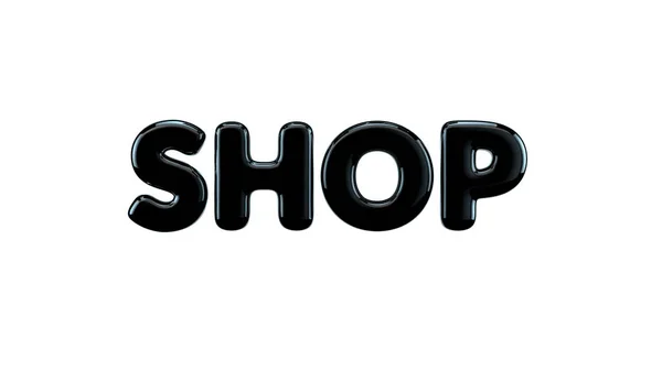 Glossy Title Shop Font Isolated White Background Rendering — Stock Photo, Image