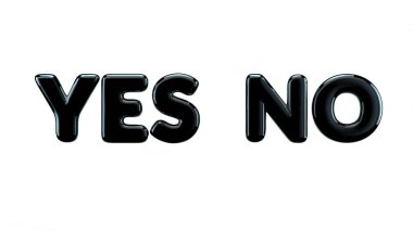 Parlak siyah metin Evet, beyaz arka plan üzerinde izole yazı tipi. 3D render.