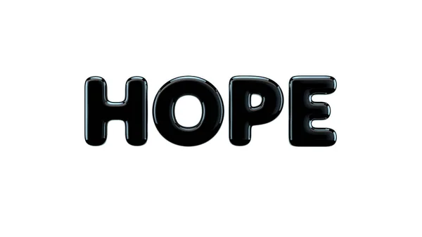 Glossy Black Text Hope Font Isolated White Background Rendering — Stock Photo, Image