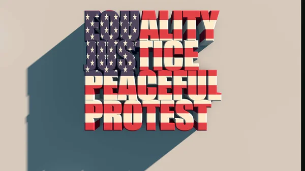 Los Angeles, USA L'inscription EQUALITY Justice PEACEFUL PROTEST with usa flag texture on white background 3d rendering  . — Photo