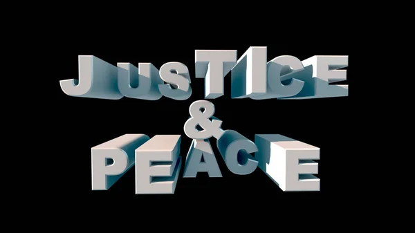 大きな白い文字で手紙正義の平和上の黒の背景3Dレンダリング — ストック写真