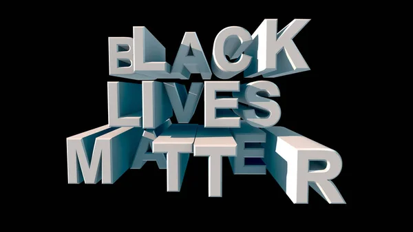 Lettrage en grosses lettres blanches BLACK LIVES MATTER sur fond noir rendu 3d — Photo