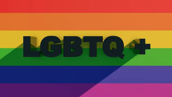 LGBTQ nápis na pozadí vlajky symbolu pohybu pro toleranci a rovnost 3d vykreslování — Stock fotografie