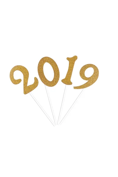 Number 2019 Gold Color Isolated White Background New Year Copy — Stock Photo, Image