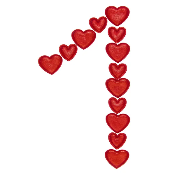 Nummer Från Dekorativa Röda Hjärtan Isolerade Vit Bakgrund Begrepp Abc — Stockfoto