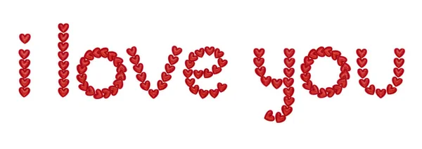 Текст Який Люблю Тебе Зроблений Декоративних Червоних Сердець Ізольовані Білому — стокове фото